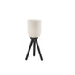 23" Black Solid Wood Tripod Table Lamp With White Ribbed Glass Shade
