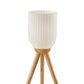 23" Natural Solid Wood Tripod Table Lamp With White Ribbed Glass Shade