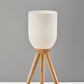 23" Natural Solid Wood Tripod Table Lamp With White Ribbed Glass Shade