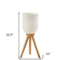 23" Natural Solid Wood Tripod Table Lamp With White Ribbed Glass Shade