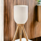 23" Natural Solid Wood Tripod Table Lamp With White Ribbed Glass Shade