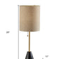 28" Black and Gold Marble and Metal Table Lamp With Beige Drum Shade