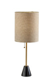 28" Black and Gold Marble and Metal Table Lamp With Beige Drum Shade