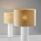 24" White Ceramic Cylinder Table Lamp With Beige Drum Shade