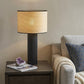 29" Black Ceramic Cylinder Table Lamp With Beige Drum Shade