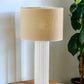 29" White Ceramic Cylinder Table Lamp With Beige Drum Shade
