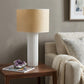 29" White Ceramic Cylinder Table Lamp With Beige Drum Shade