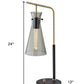 24" Black and Gold Metal Desk Lamp With Light Gray Cone Shade