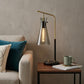 24" Black and Gold Metal Desk Lamp With Light Gray Cone Shade