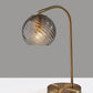 19" Antiqued Brass Metal Desk Lamp With Light Gray Swirl Globe Shade