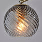 19" Antiqued Brass Metal Desk Lamp With Light Gray Swirl Globe Shade