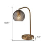 19" Antiqued Brass Metal Desk Lamp With Light Gray Swirl Globe Shade