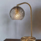 19" Antiqued Brass Metal Desk Lamp With Light Gray Swirl Globe Shade