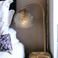 19" Antiqued Brass Metal Desk Lamp With Light Gray Swirl Globe Shade