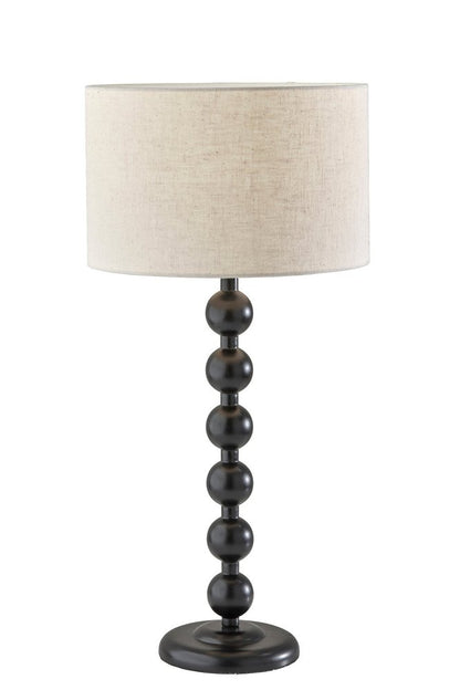 28" Black Solid Wood Candlestick Table Lamp With Off White Drum Shade