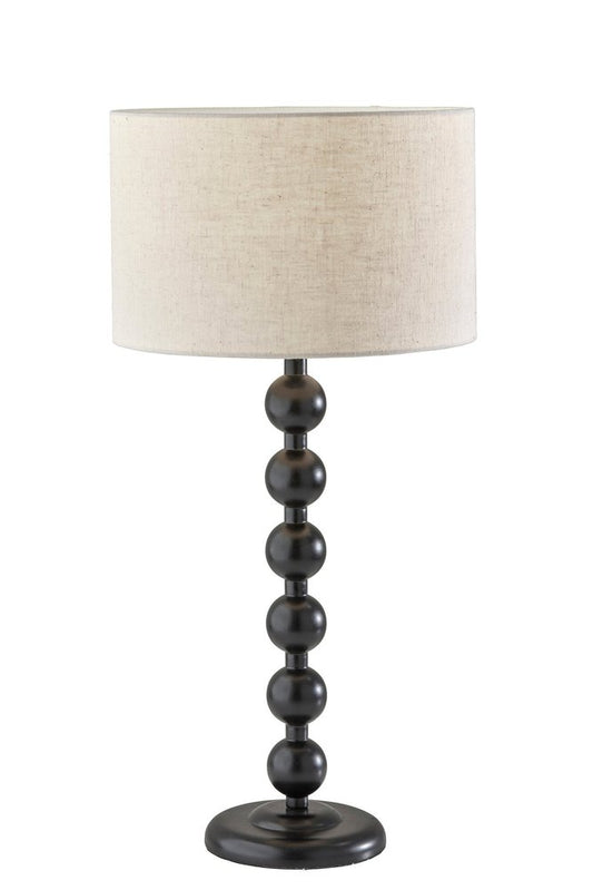 28" Black Solid Wood Candlestick Table Lamp With Off White Drum Shade