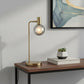 18" Antiqued Brass Metal Cylinder Desk Table Lamp With Gray Globe Shade With Starling LED Bulb