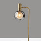 18" Antiqued Brass Metal Cylinder Desk Table Lamp With Gray Globe Shade With Starling LED Bulb