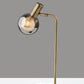 18" Antiqued Brass Metal Cylinder Desk Table Lamp With Gray Globe Shade With Starling LED Bulb