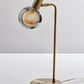 18" Antiqued Brass Metal Cylinder Desk Table Lamp With Gray Globe Shade With Starling LED Bulb