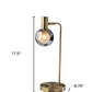 18" Antiqued Brass Metal Cylinder Desk Table Lamp With Gray Globe Shade With Starling LED Bulb