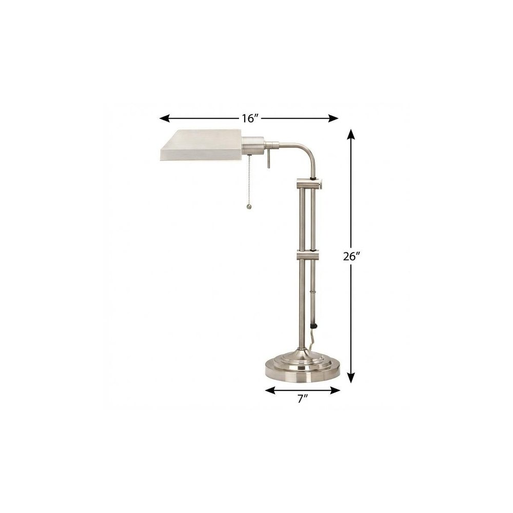 26" Nickel Metal Adjustable Table Lamp With Nickel Rectangular Shade