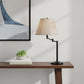 29" Bronze Metal Swing Arm Table Lamp With Off White Empire Shade