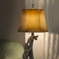 31" Bronze Bears After the Honey Table Lamp With Brown Faux Leather Shade