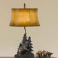 29" Antiqued Bronze Novelty Table Lamp With Brown Bell Shade