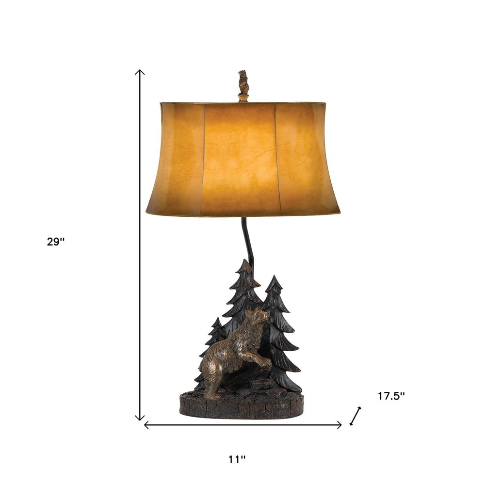 29" Antiqued Bronze Novelty Table Lamp With Brown Bell Shade