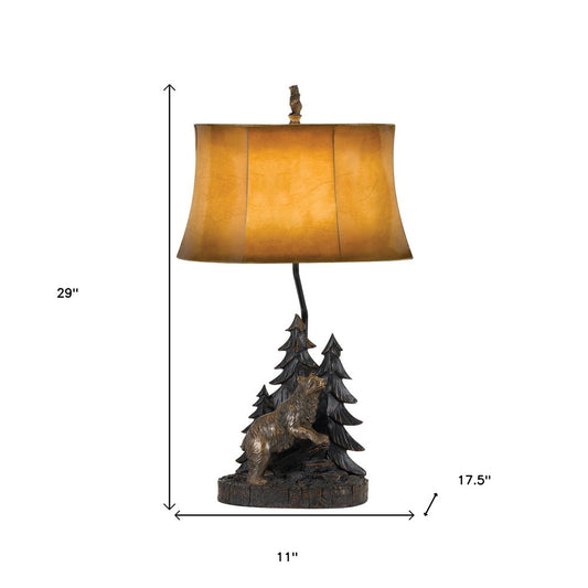 29" Antiqued Bronze Novelty Table Lamp With Brown Bell Shade