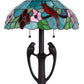 22" Bronze Two Light Tiffany Table Lamp With Aqua and Red Floral Shade