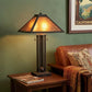 25" Gray Metal Two Light Cylinder Table Lamp With Amber Square Shade