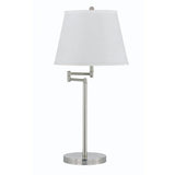 28" Nickel Metal Table Lamp With Off White Empire Shade