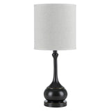 25" Blackened Bronze Metal Round Table Lamp With Off White Drum Shade