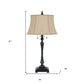 31" Black Metal Two Light Candlestick Table Lamp With Beige Empire Shade