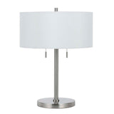 24" Nickel Metal Two Light Table Lamp With White Empire Shade