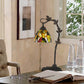 24" Bronze Metal Tiffany Style Table Lamp With Hanging Stained Glass Shade