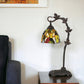 24" Bronze Metal Tiffany Style Table Lamp With Hanging Stained Glass Shade