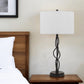 30" Black Metal Candlestick Table Lamp With Off White Drum Shade