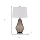 31" Gray Metal Geometric Table Lamp With Off White Empire Shade