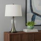 29" Clear Metal Table Lamp With White Empire Shade