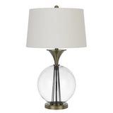 31" Bronze Metal Globe Table Lamp With White Empire Shade