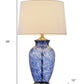 28" Blue Swirl Glass Table Lamp With White Empire Shade