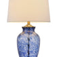 28" Blue Swirl Glass Table Lamp With White Empire Shade