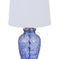 28" Blue Swirl Glass Table Lamp With White Empire Shade