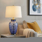 28" Blue Swirl Glass Table Lamp With White Empire Shade