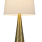 27" Antiqued Brass Metal Geometric Table Lamp With White Empire Shade