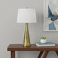 27" Antiqued Brass Metal Geometric Table Lamp With White Empire Shade