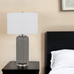 29" Gray Metal Cylinder Table Lamp With White Drum Shade